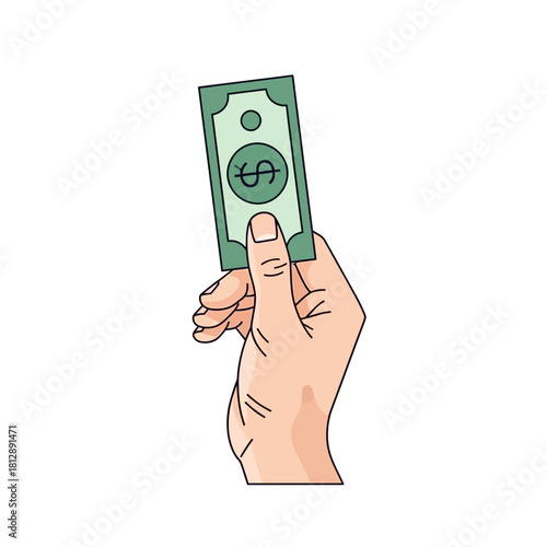 Hand holds money symbolizing financial security and investment, ideal for banking, savings, or wealth management concepts, originally a scalable vector graphic