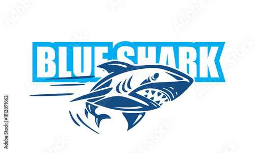 great bleu wild shark logo, silhouette of ugly shark moving vector illustrations