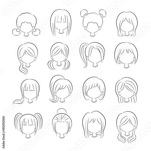 Girl Hairstyle Drawing Line Art Collection