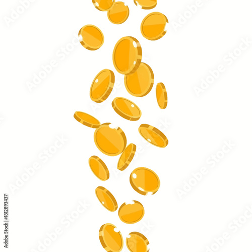 Cascading gold coins create a dynamic, prosperous visual, ideal for finance, investment, and success themed projects, originally designed as scalable vector art