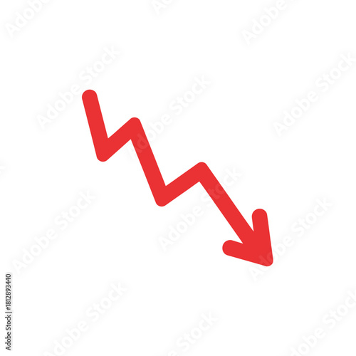 Dramatic red arrow sharply trending downward, signaling a critical market decline, business downturn, or urgent financial loss with negative impact