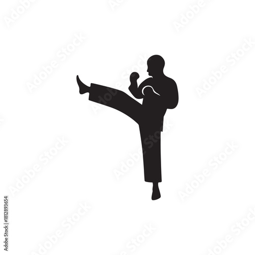 Karate Kick Silhouette Vector Icon: Minimalist Black Glyph for Martial Arts, Taekwondo and Fighting Sports Design