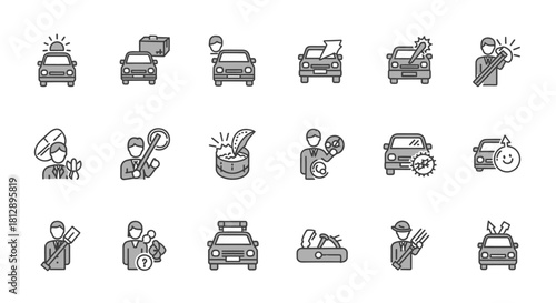 Black and White Car Crash Accident Progression Icons