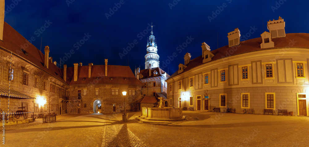 Fototapeta premium Inner Courtyard at Night in Cesky Krumlov Czech Republic