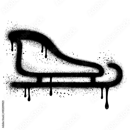 Reindeer sleigh in graffiti with black spray paint on white background