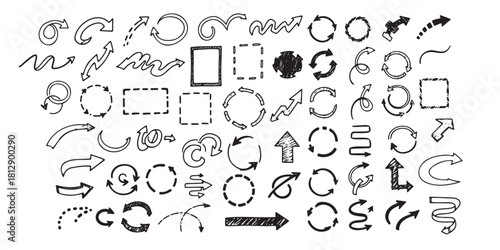 Hand-Drawn Arrows Black Circles Squares Directional Elements Graphic Resource Use 165