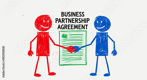 Business Partnership Agreement Illustration with Figures Shaking Hands