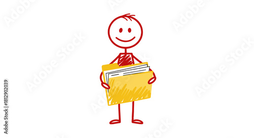 Cheerful Stick Figure Holding a File Folder A Whimsical Take on Document Management