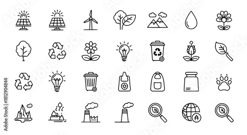 Set of Environmental Conservation and Ecology Outline Icons