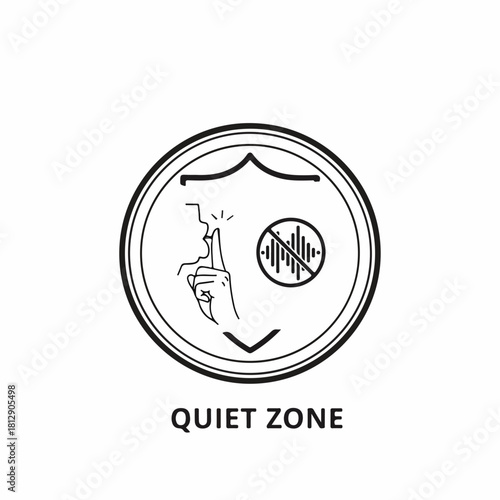 Quiet Zone vector icon with shushing gesture and no noise symbol.