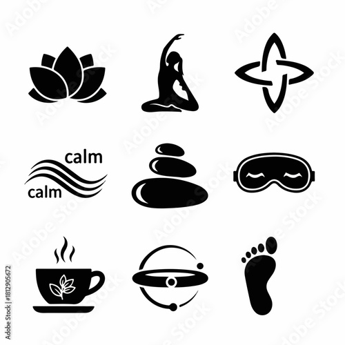 Vector icons for calm meditation yoga and self care.