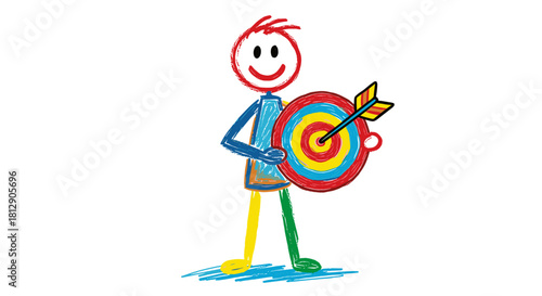 Stick Figure Aiming for Success Achieving Targets and Goals