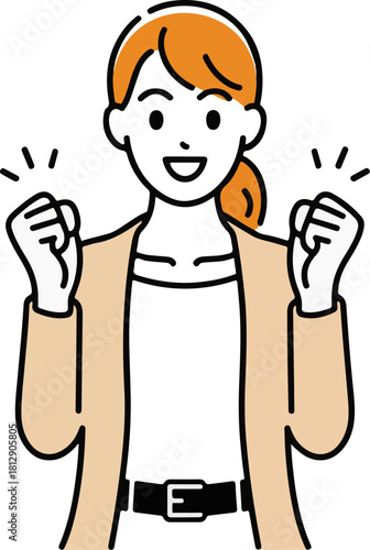 Woman celebrating success with clenched fists and a happy expression