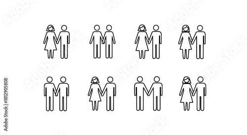 Diverse Couples Holding Hands Icon Set Relationships, Love, and Unity