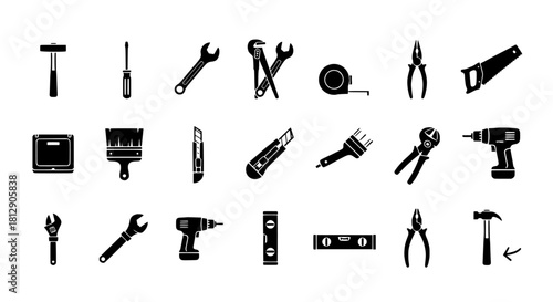 Construction Tools Icons Collection Hammer, Screwdriver, Wrench and More