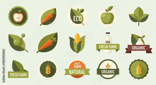 Organic, Farm Fresh, and Natural Product Food Labels Sticker Set
