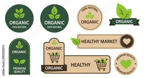 Organic, Farm Fresh, and Natural Product Food Labels Sticker Set