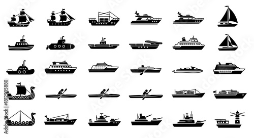 Variety of Black and White Nautical Vessels
