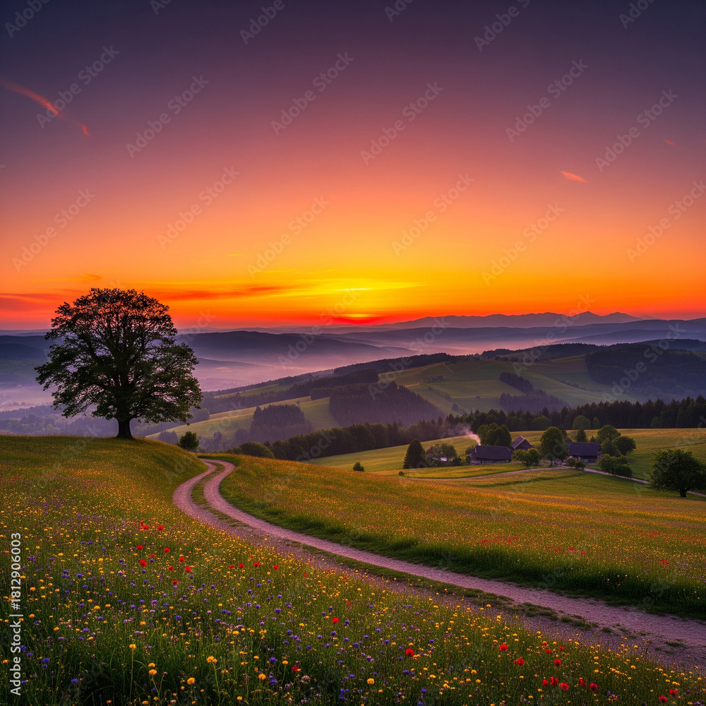 Obraz premium sunset over the field