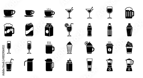 Assorted Drink Icons Coffee, Cocktails, and Beverages