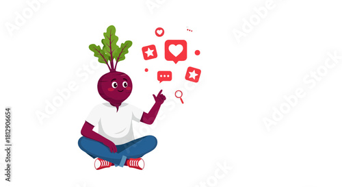 A Beetroot Character Contemplating Social Media Interactions In A Modern Illustration