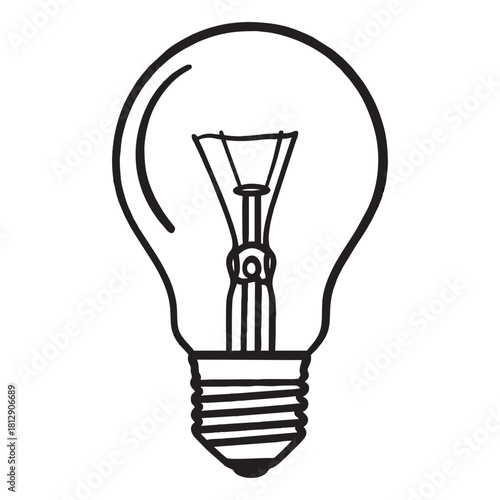 black and white vector icons of a classic incandescent light bulb, symbolizing ideas, innovation, creativity, electricity, energy, solution, and power concepts.