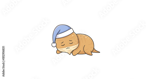 A Cartoon Creature Sleeping Peacefully Under a Nightcap in a Black Backdrop