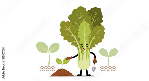 A Cheerful Green Plant Character Tending to New Sprouts in an Organic Garden