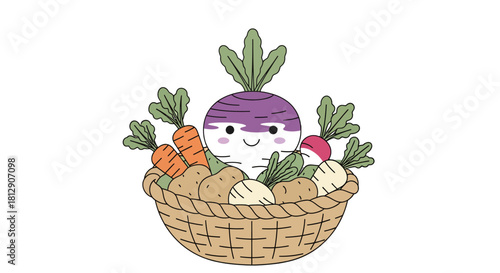 A Cheerful Harvest of Various Vegetables Nestled in a Woven Basket on Black Backdrop