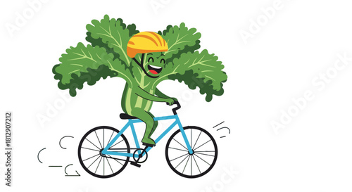 A Cheerful Kale Character Embarking on a Bicycle Adventure Amidst a Black Scene