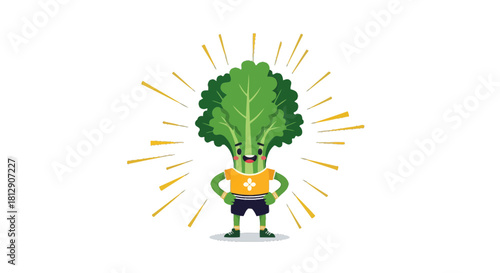 A Cheerful Kale Character Radiating Energy and Enthusiasm on a Black Background