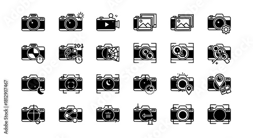 Collection of Camera Icons for Photography and Image Capture