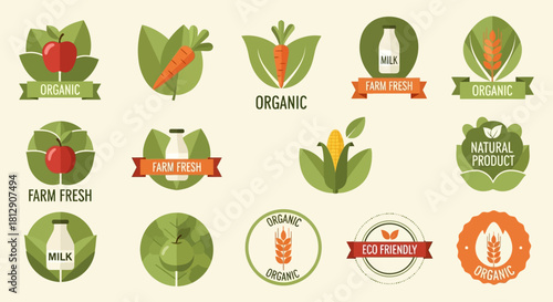 Organic, Farm Fresh, and Natural Product Food Labels Sticker Set