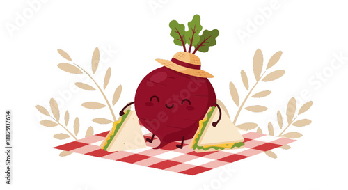 A Cheerful Beetroot Picnic: Delightful Illustration with Sandwiches and Summer Vibes