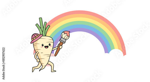A Cheerful Parsnip Creating A Colorful Rainbow With A Delightful Paintbrush