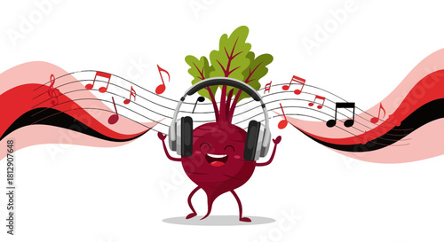 A Cheerful Beetroot Personified Grooving To The Melodic Symphony Of Music's Soundscapes