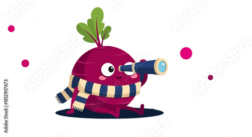 A Cheerful Beetroot With a Telescope Gazes at Stars in the Cosmic Blackness