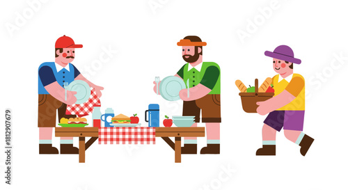 A Cheerful Picnic Scene with Friends and Food on a Summer Weekend Outing