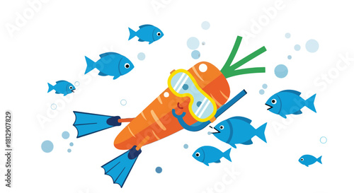 A Cheerful Carrot Scuba Dives Through The Ocean Amongst Playful Blue Fish Images