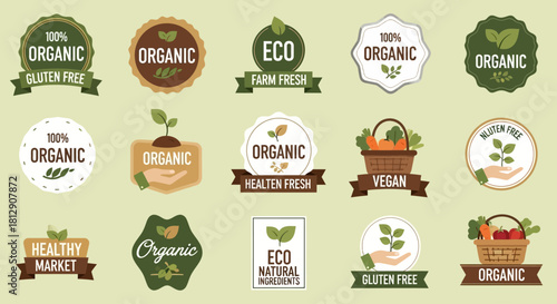 Organic, Farm Fresh, and Natural Product Food Labels Sticker Set