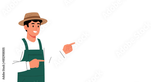 A Cheerful Farmer Gesturing And Pointing Towards The Right Side Of The Scene Is Seen Here