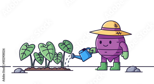 A Cheerful Gardener Watering Lush Plants For Growth And Nourishment In The Dark