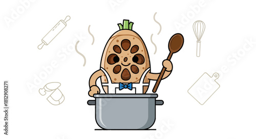 A Cheerful Root Vegetable Chef Preparing Delicious Cuisine In A Steaming Pot