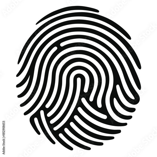 Black fingerprint graphic on white background thumbprint