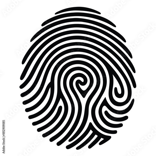Black fingerprint with spiral pattern on white background