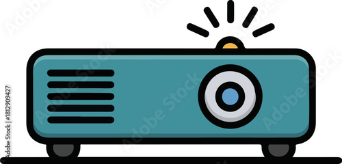 Modern blue digital projector with glowing light on plain background