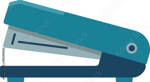 Modern teal and dark blue stapler on a light textured background