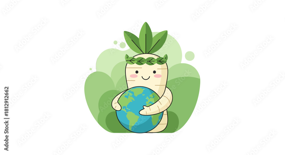 Fototapeta premium A Cheerful Root Vegetable Embraces The Globe Representing Environmental Awareness