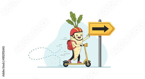A Cheerful Root Vegetable Delivers on a Scooter, Pointing Right Towards Success