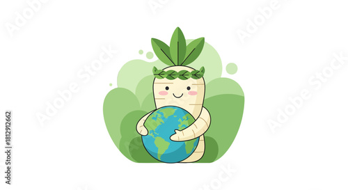 A Cheerful Root Vegetable Embraces The Globe Representing Environmental Awareness